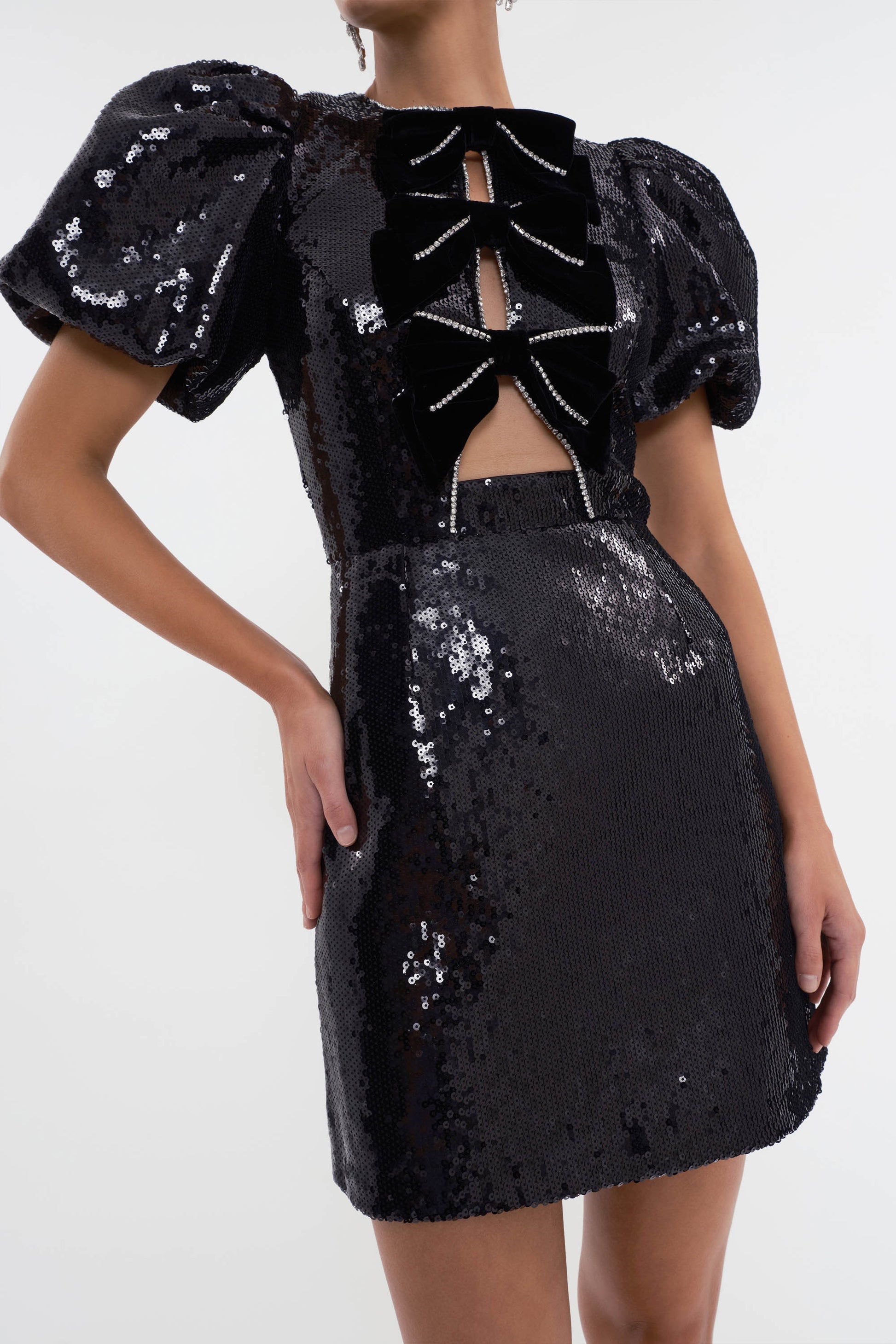 Isabel Payet Kadife Fiyonklu Mini Elbise