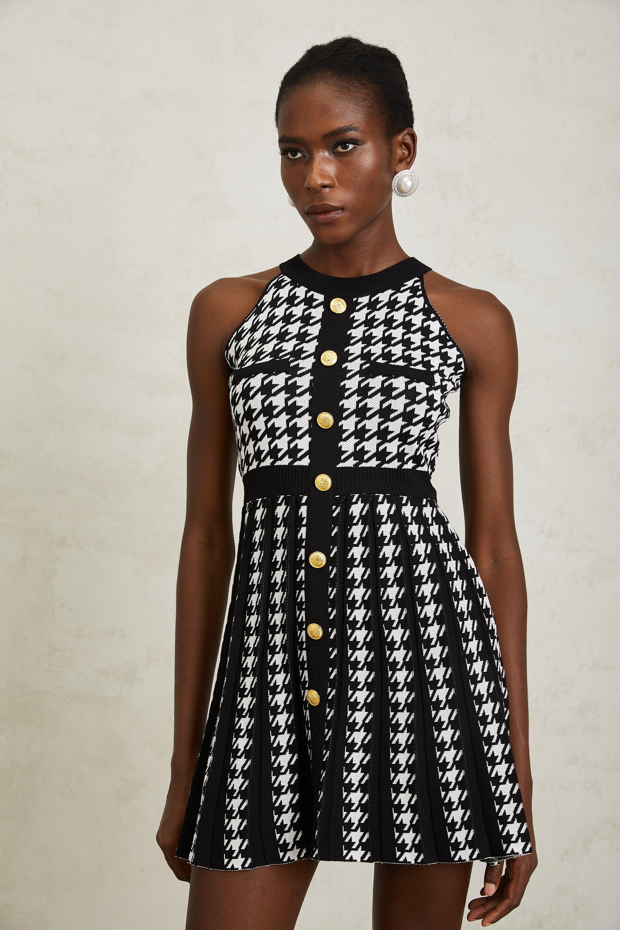 Jacqueline Siyah Balıksırtı Kroşe Örgü Mini Elbise