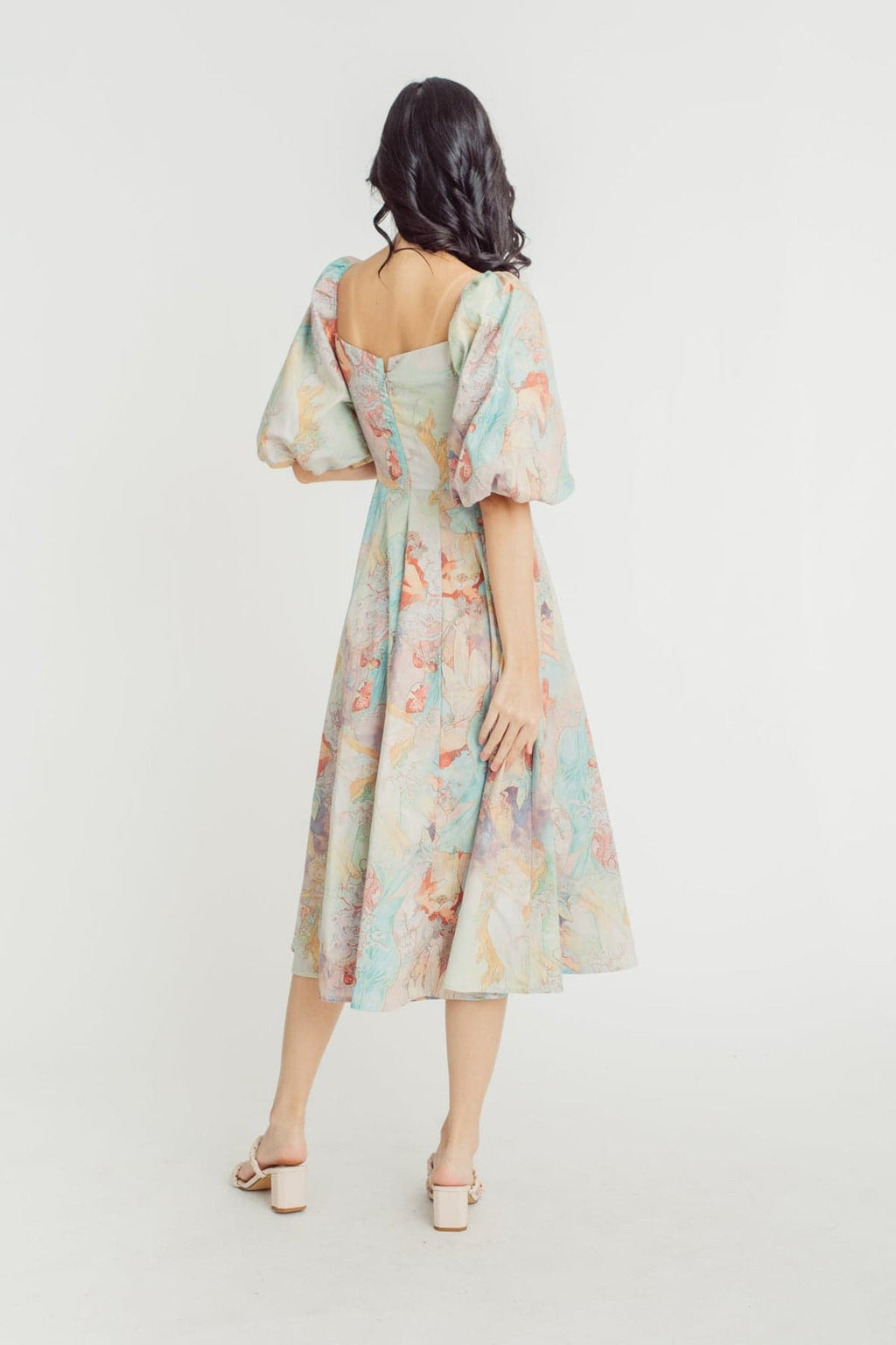 Joyce Baskılı Fener Kollu Midi Elbise