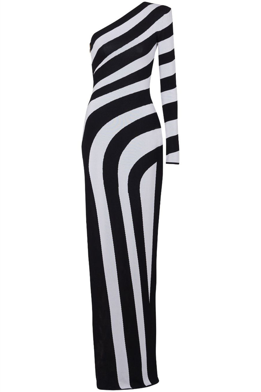 Kimberley Tek Omuz Çizgili Örgü Maxi Elbise