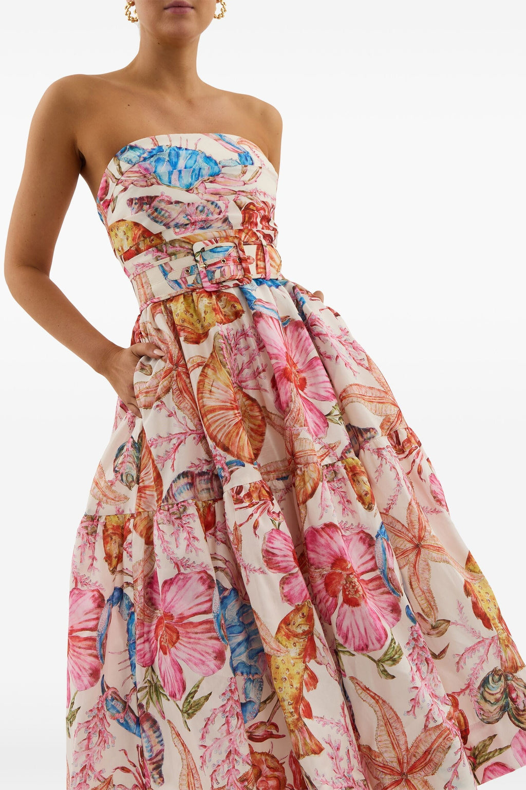 Calista Baskılı Kuşaklı Midi Elbise