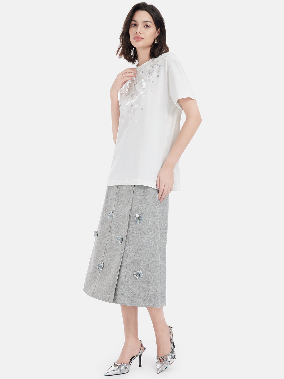 Çiçekli Boncuklu A Kesim Etek