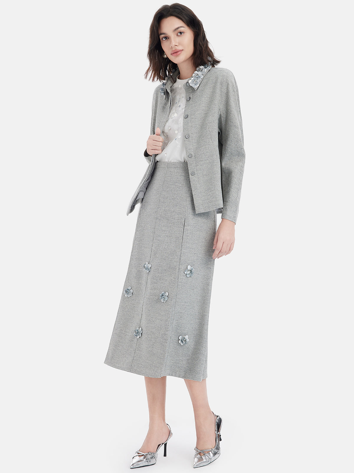 Çiçekli Boncuklu A Kesim Etek