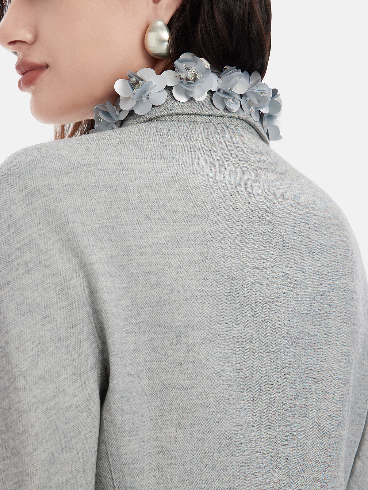 Çiçekli Boncuklu Yaka Ceket