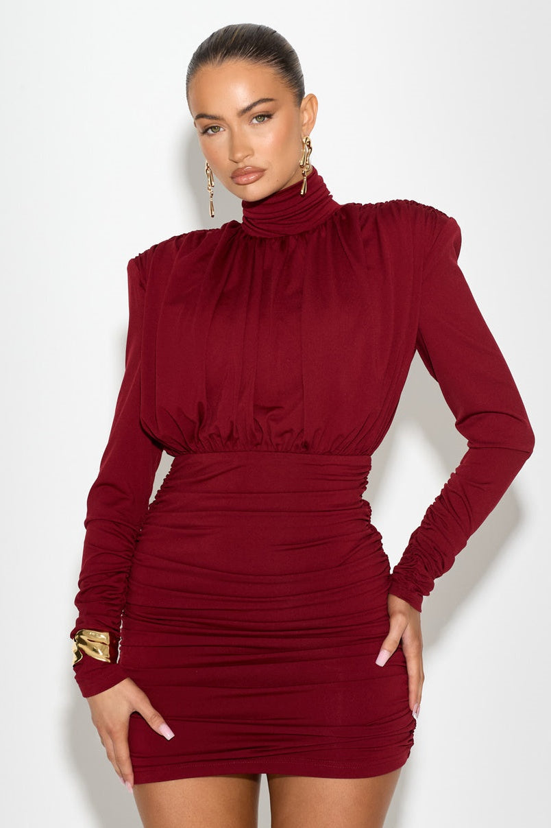 Abigail Yüksek Yaka Dantelli Mini Elbise