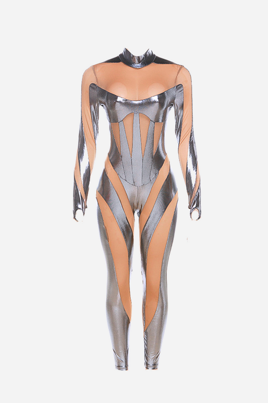 Kesikli Metalik Bodysuit