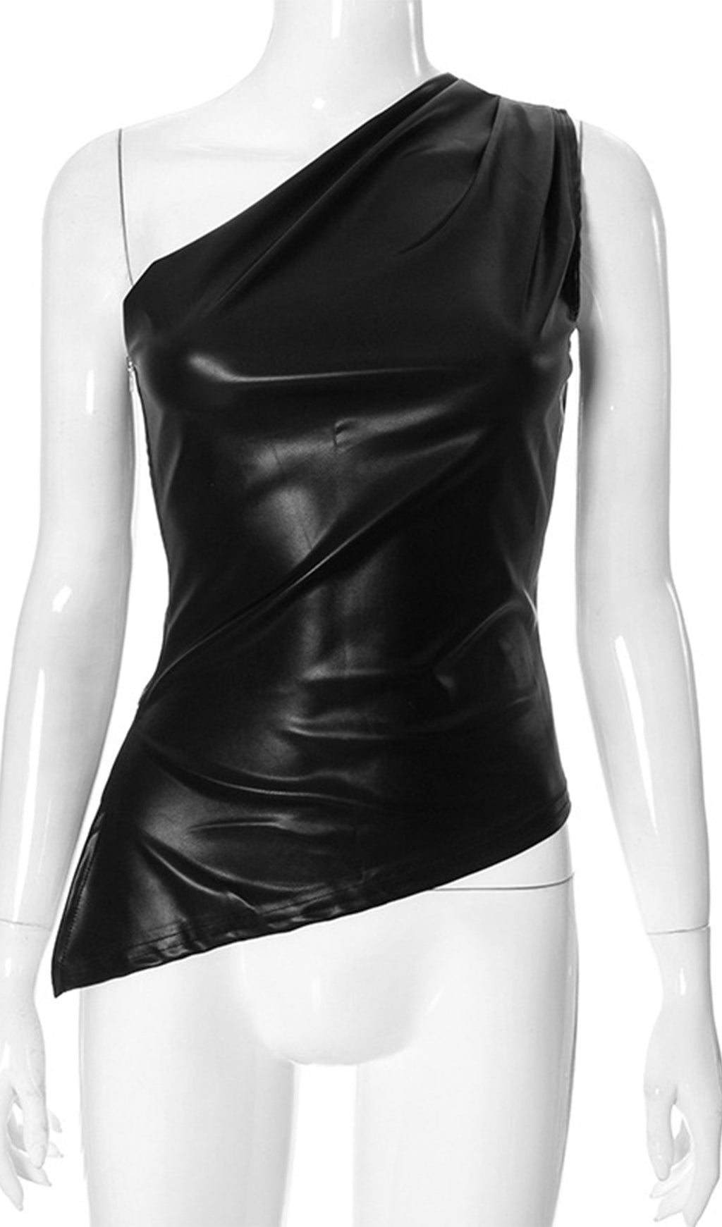 Sliess Düz Deri Asimetrik Üst - Siyah