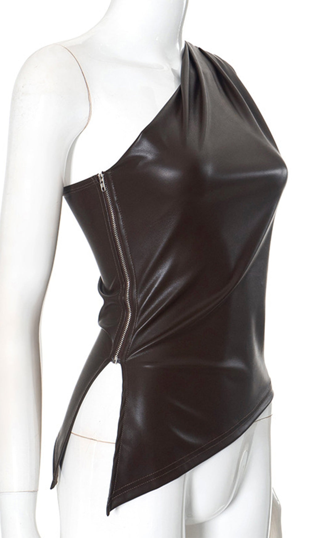 Sliess Düz Deri Asimetrik Üst-Kahverengi