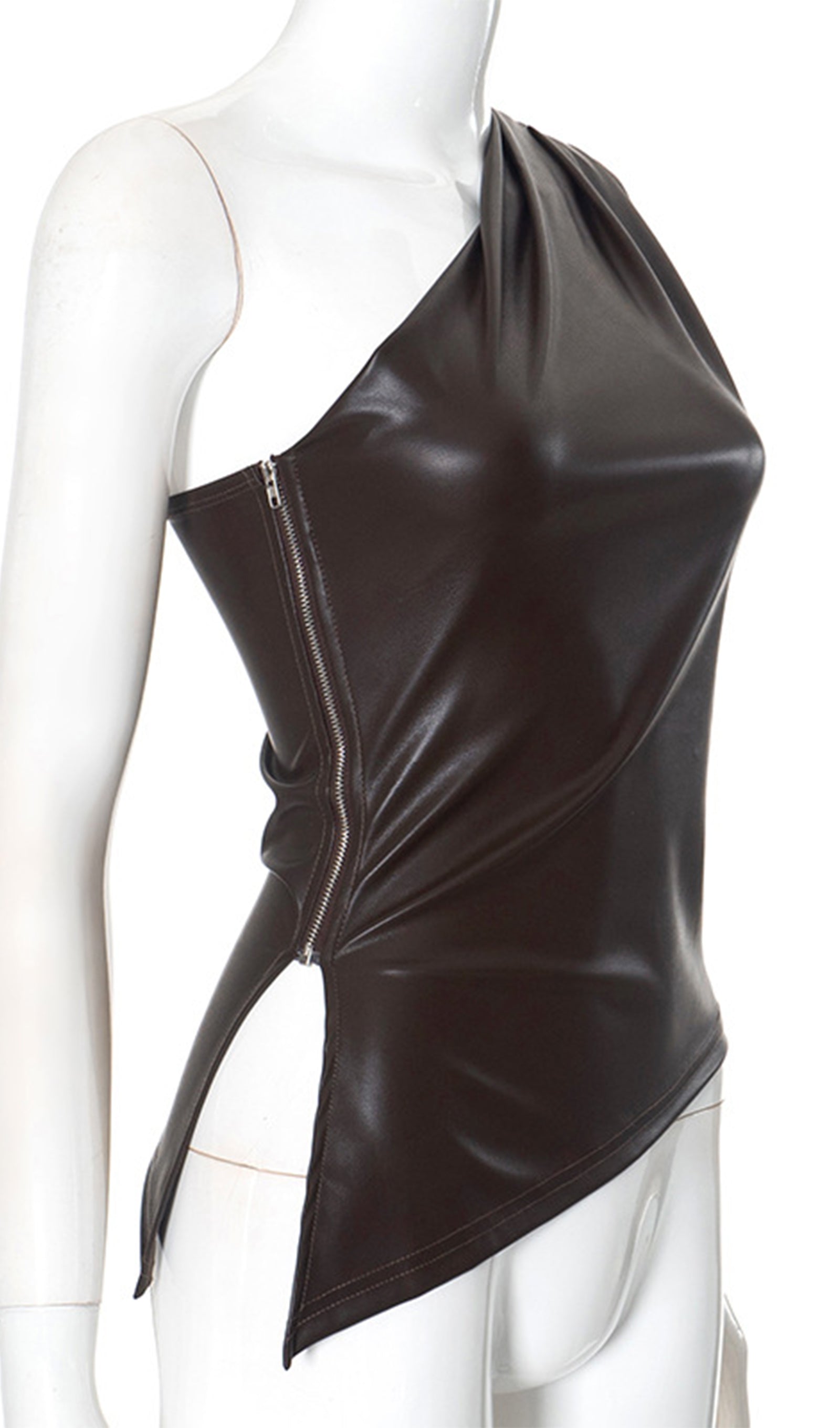 Sliess Düz Deri Asimetrik Üst-Kahverengi