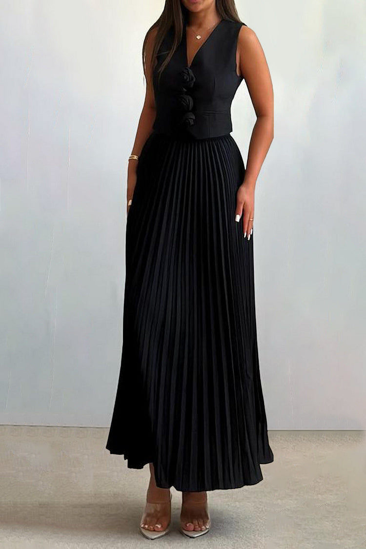 Madeline Rozet Pileli Etek Takım