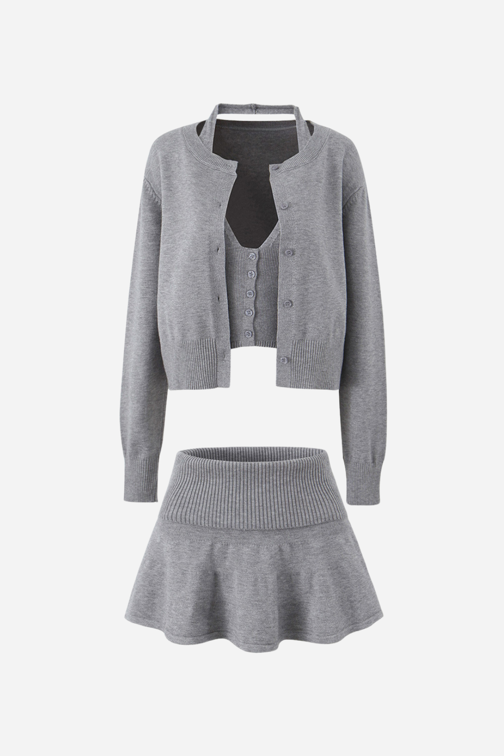 Boyundan Bağlamalı Yelek Üçlü Örgü Takım