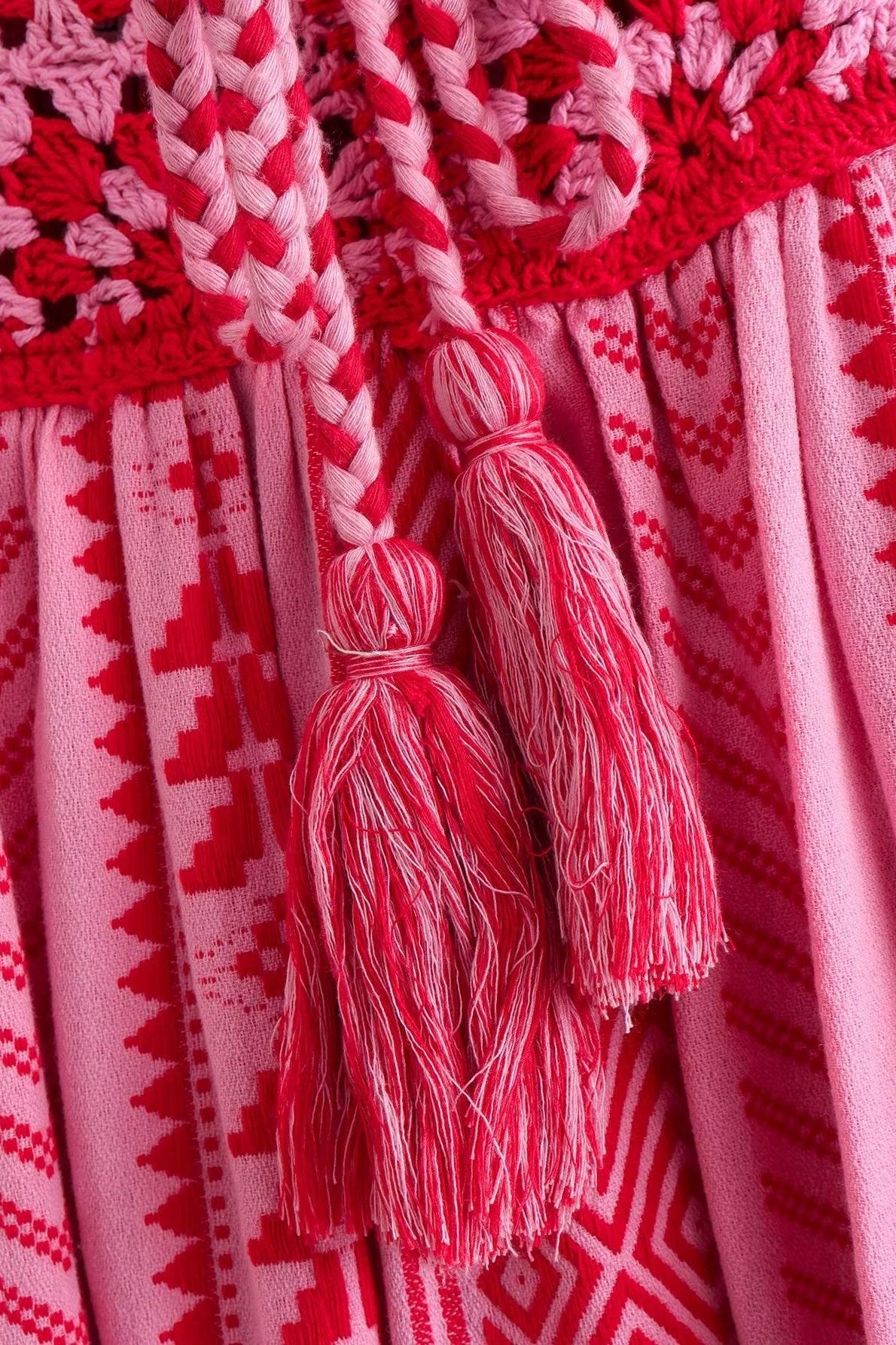 Naomi Baskılı Nakışlı Bağcıklı Cami Midi Elbise