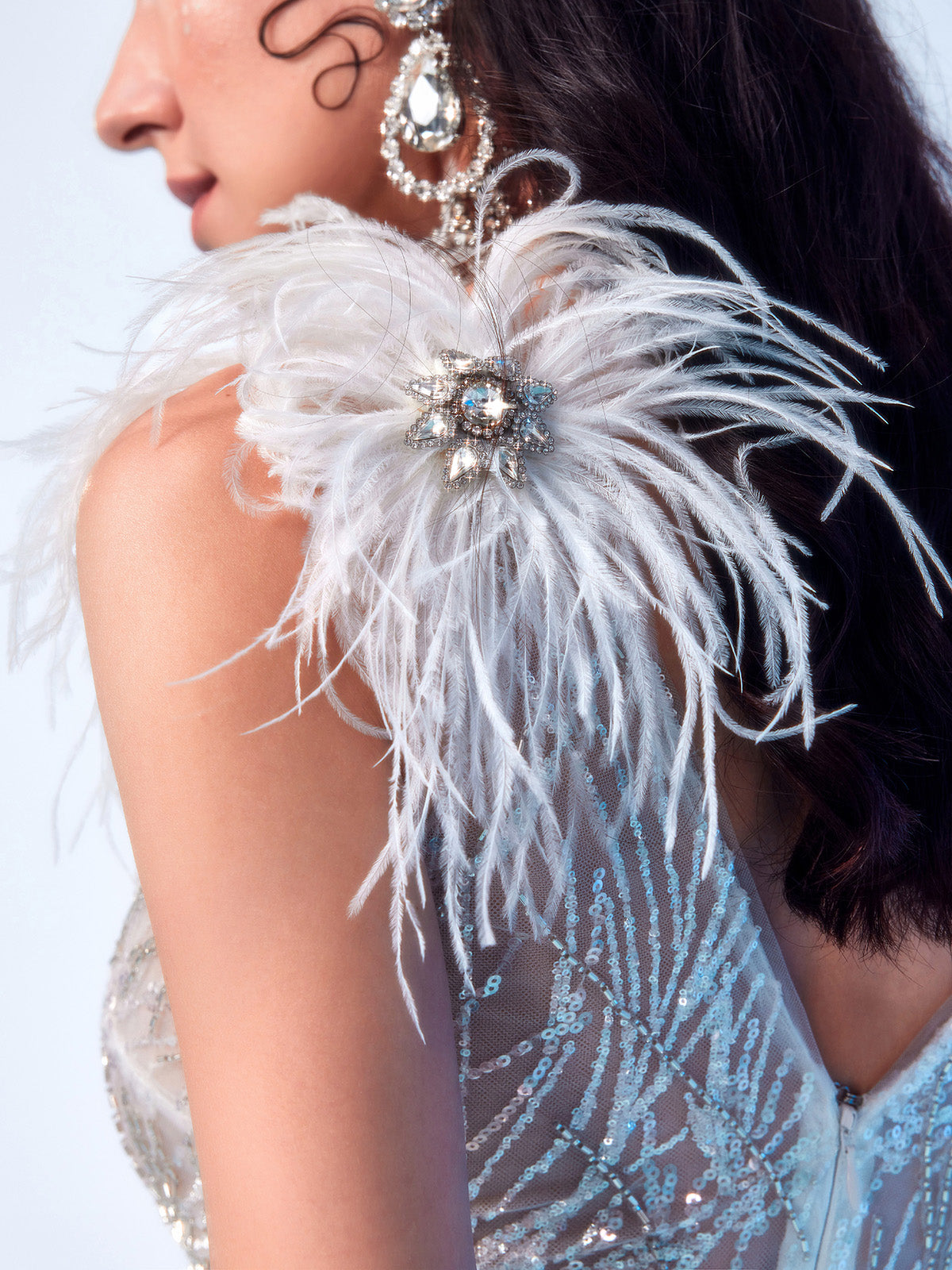 El Yapımı Devekuşu Tüyü Kısa Elbise