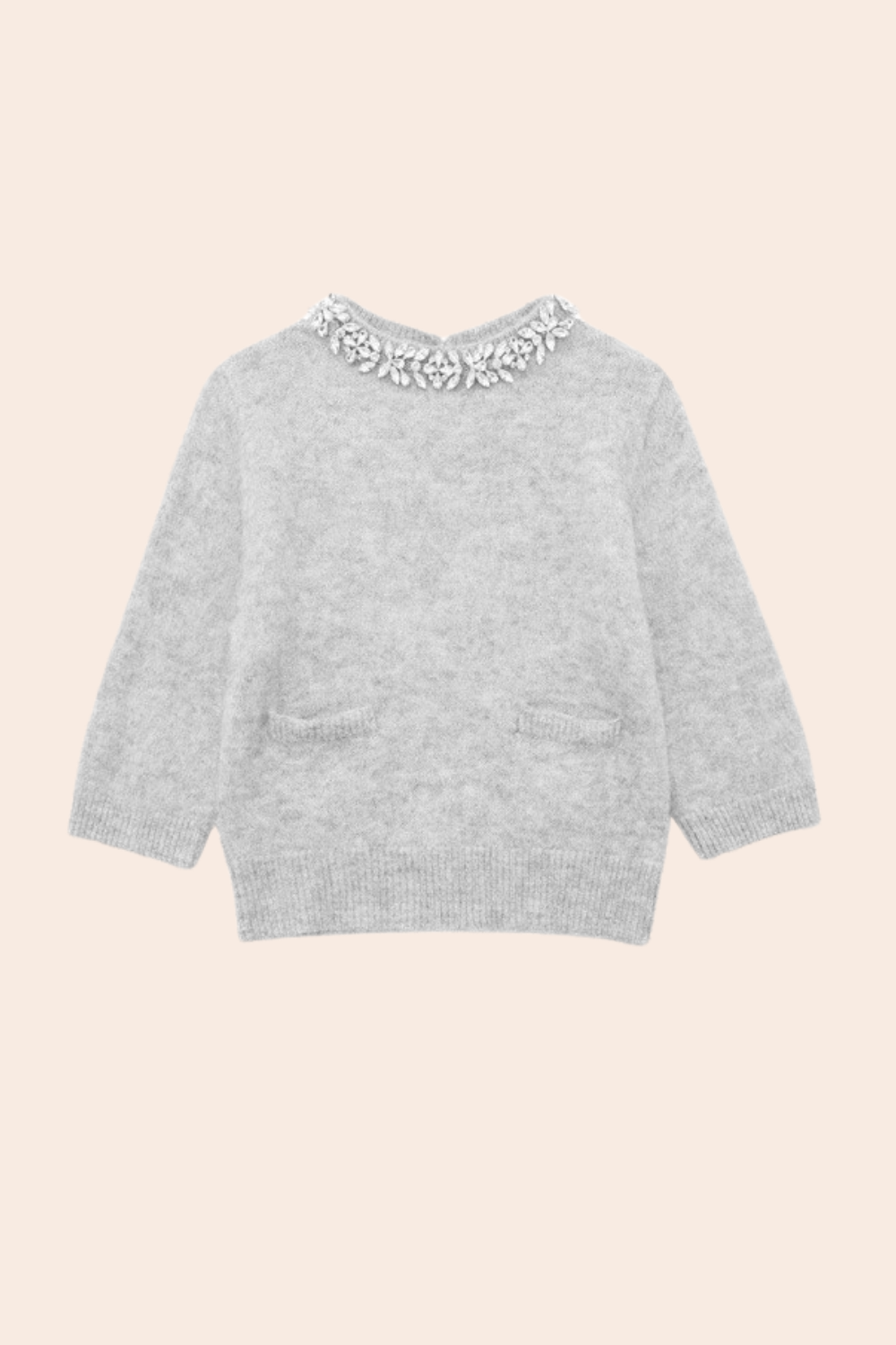 Yuvarlak Yaka Kristal İşlemeli Örgü Kazak