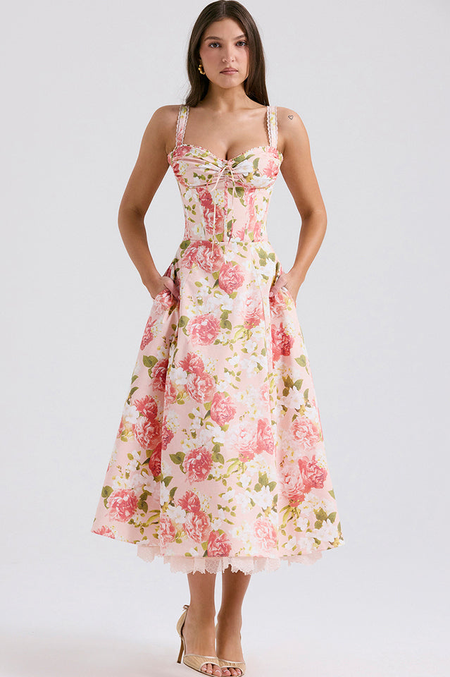 Rosalee Çiçek Baskılı Midi Elbise