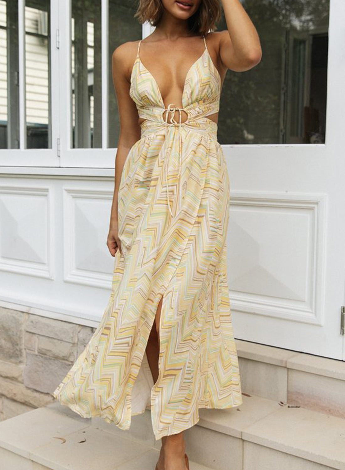 Elish Baskılı Kolsuz CutOut Sırt Detay Midi Elbise