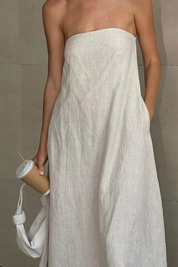 Asylva Starplez Keten Elbise