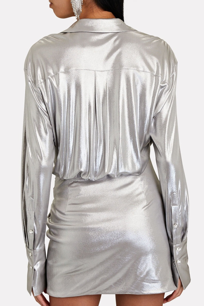 Frederica Metalik Dantelli V Yaka Mini Elbise