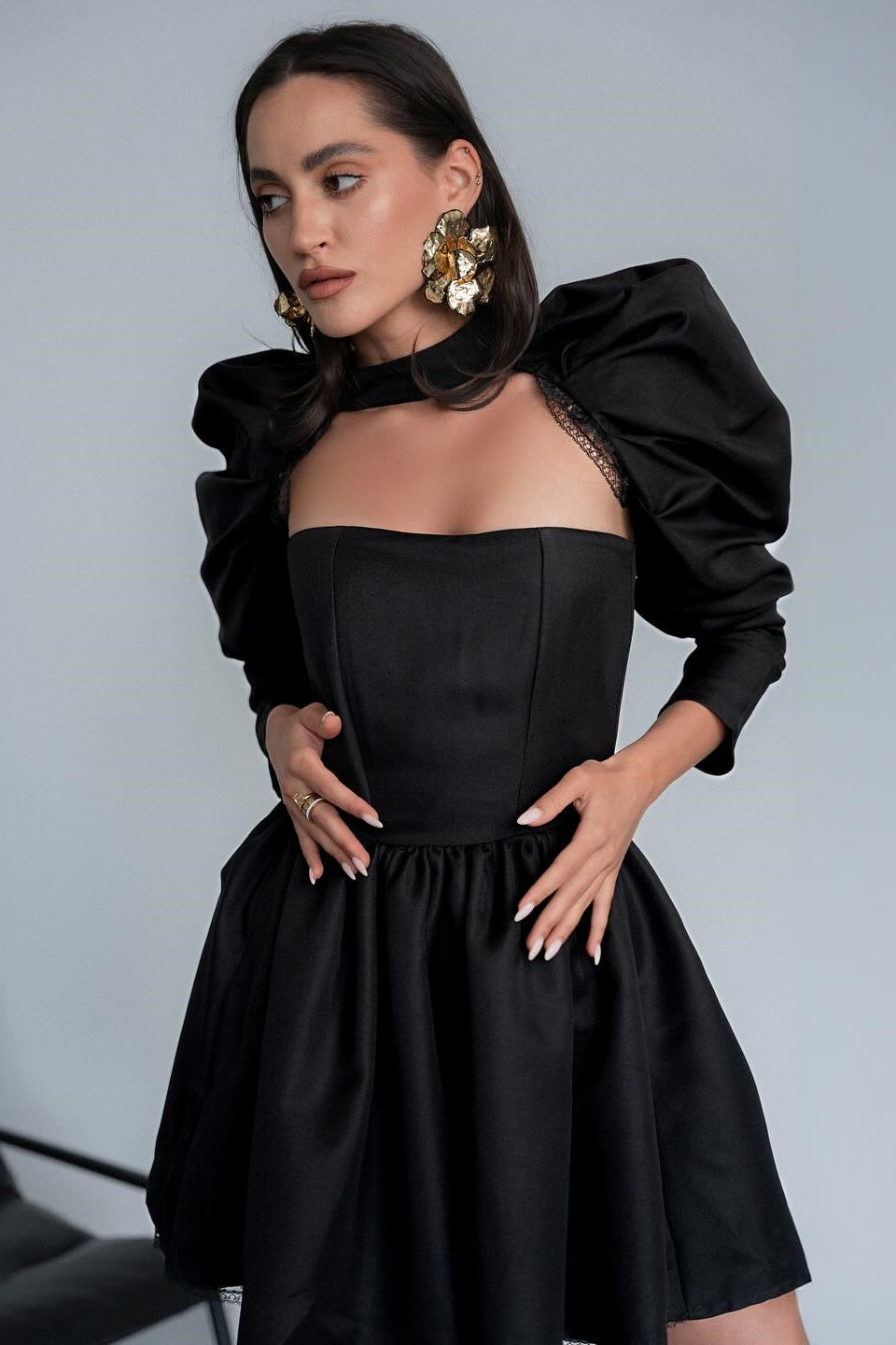 Bertha Puf Kol Mini Elbise Takım