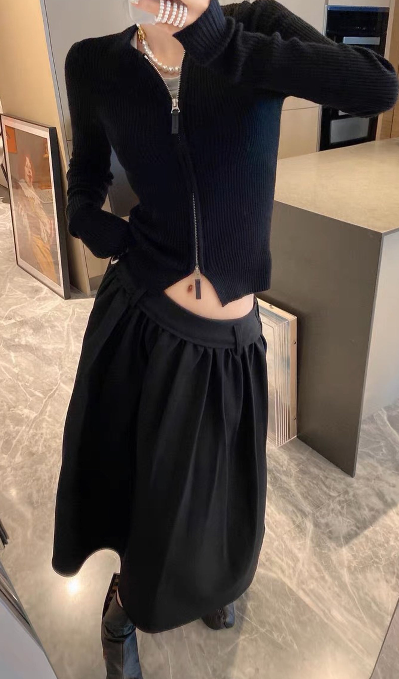 Fermuarlı Nervürlü Örgü Hırka Üst