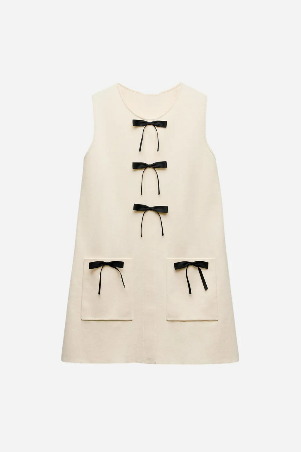 Yuvarlak Yaka Fiyonklu Triko Mini Elbise