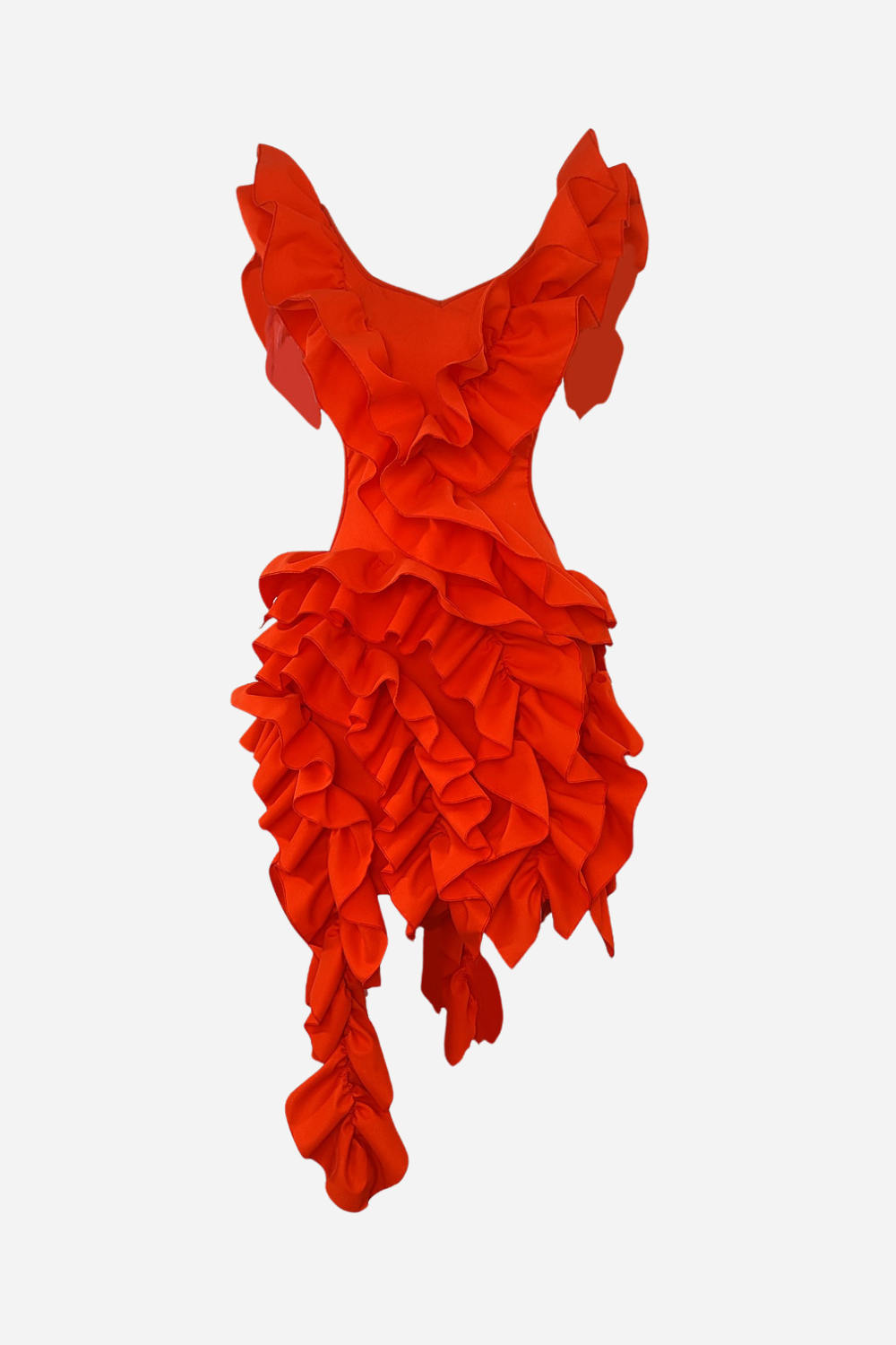 Katlı Fırfırlı V Yaka Mini Elbise