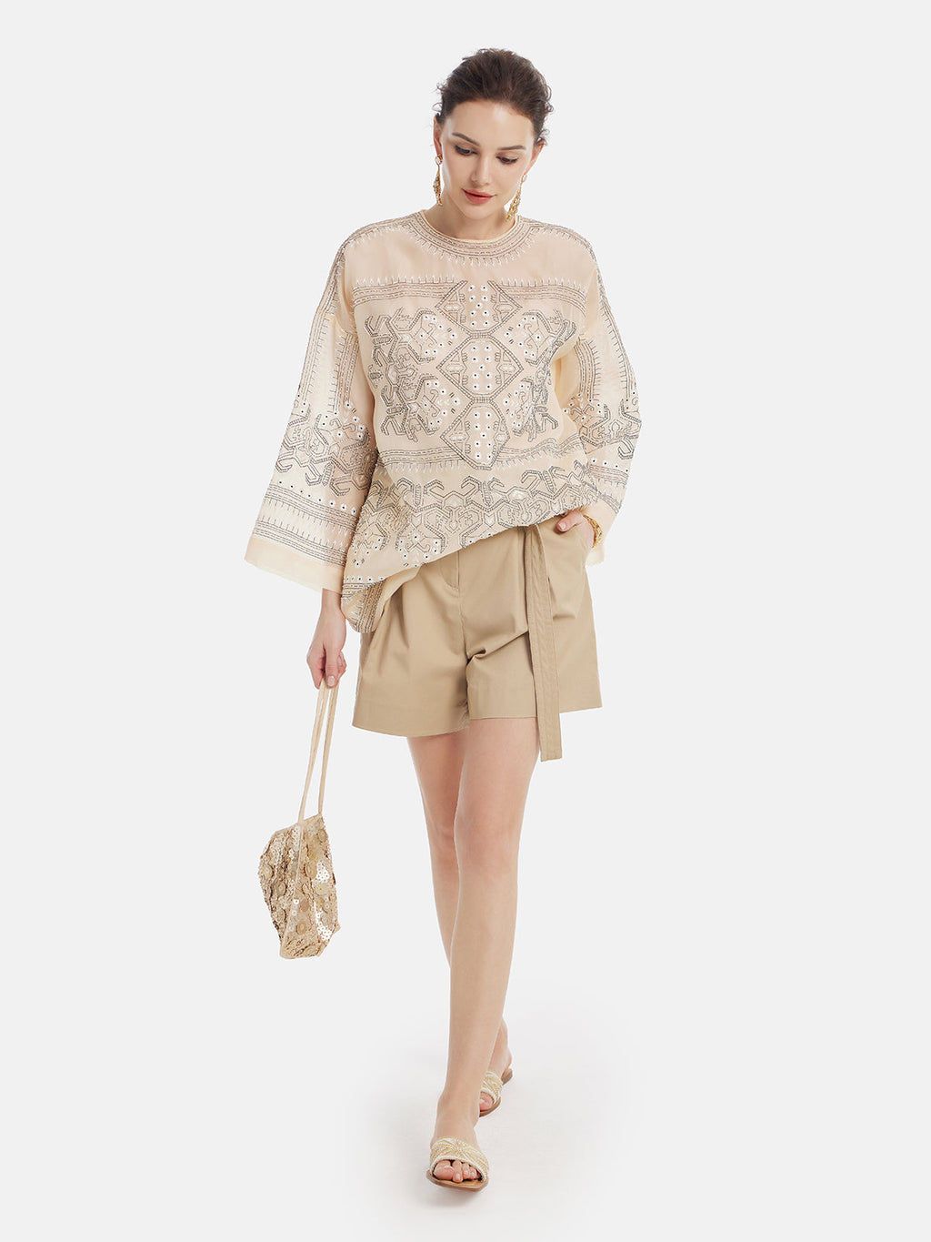 Fas Esintili İşlemeli İpek Üst