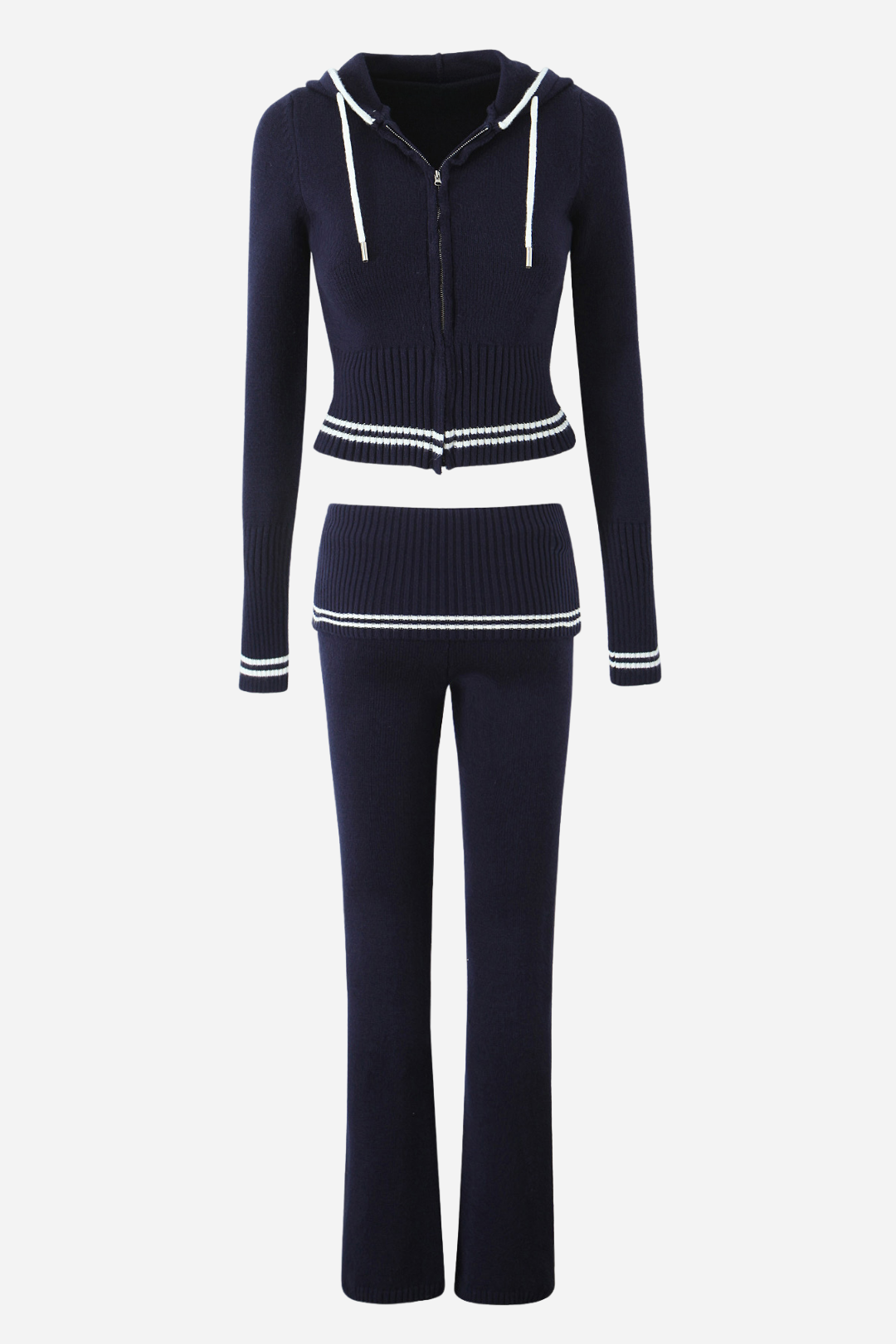 Çizgili Örme Kapşonlu Takım