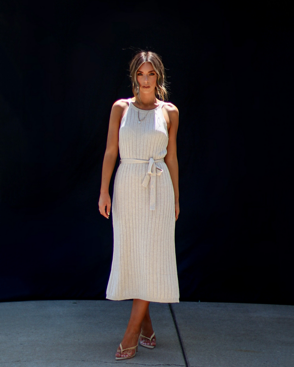 Jane Nervürlü Triko Midi Elbise