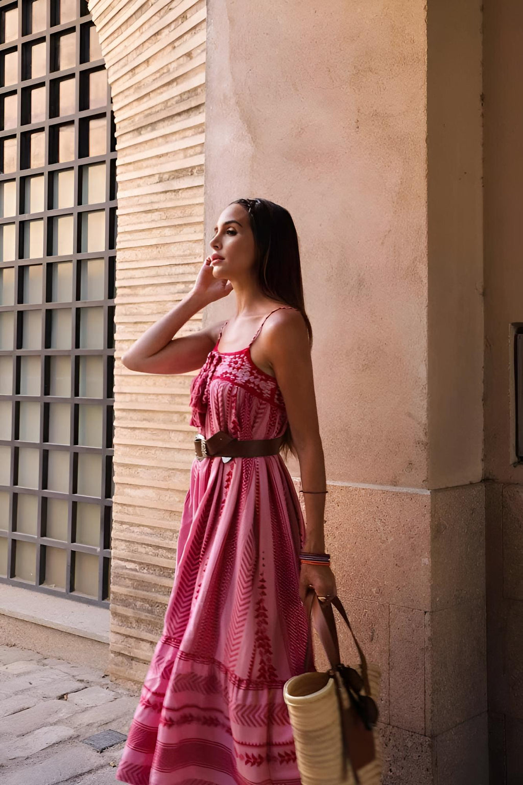 Etnik Örgü Askılı Uzun Elbise