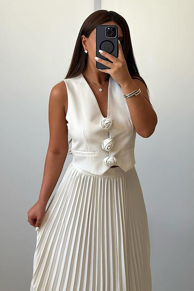 Madeline Rozet Pileli Etek Takım