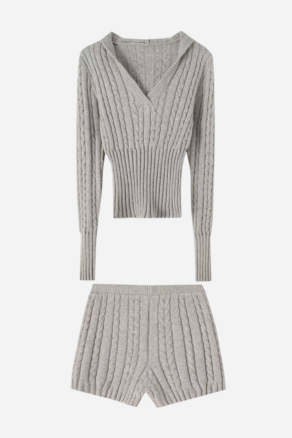 Erica Örgü Kapşonlu Ve Kısa Pantolon Takım