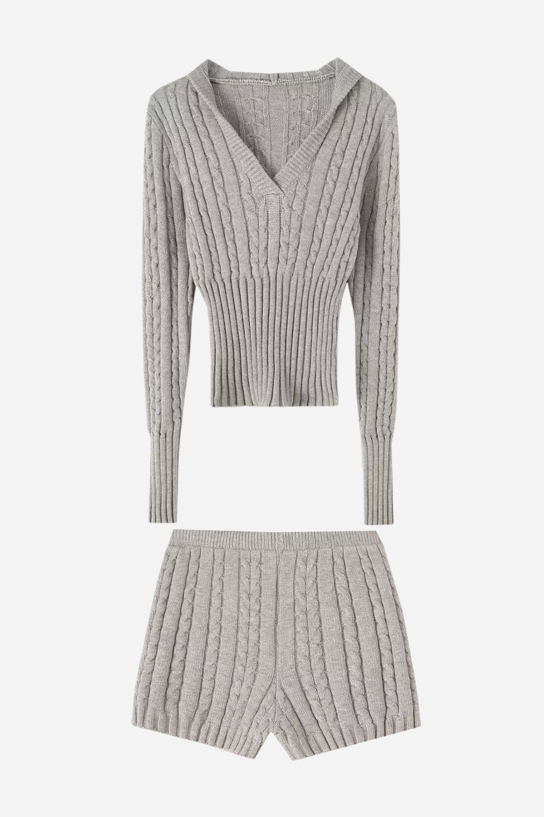 Erica Örgü Kapşonlu Ve Kısa Pantolon Takım