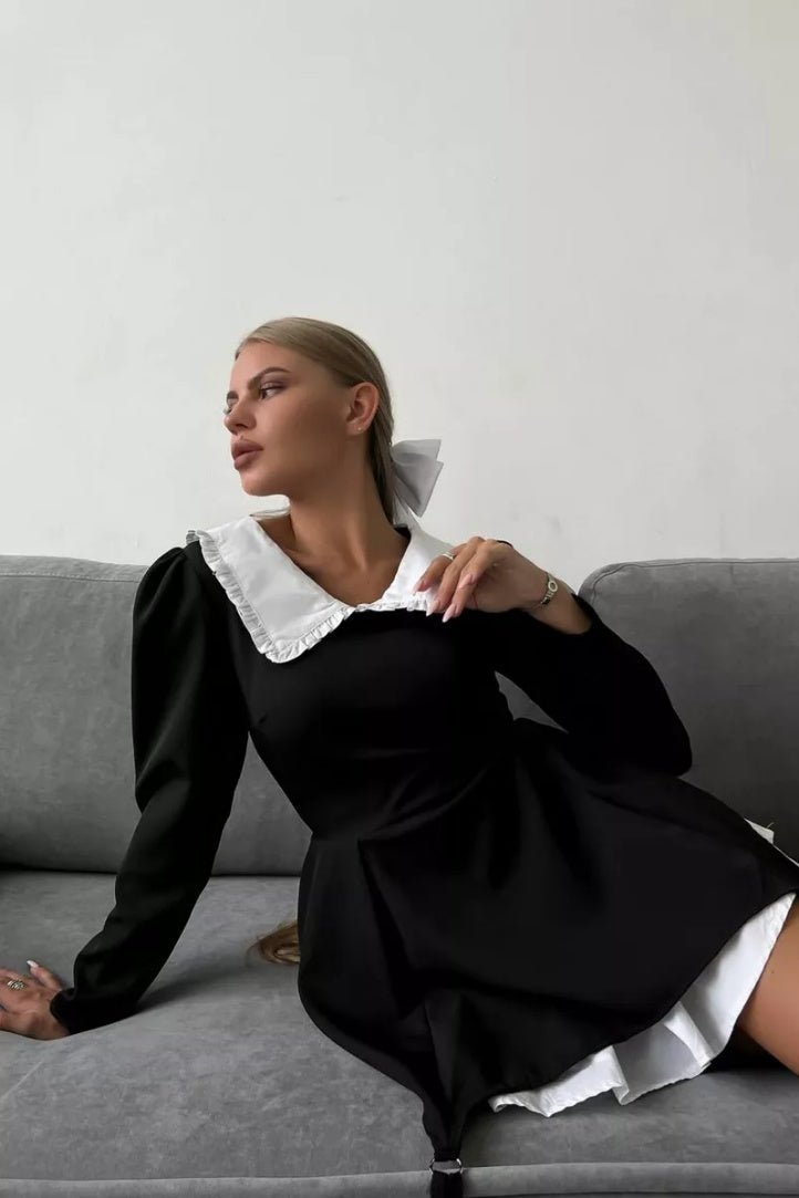 Peter Pan Yaka Uzun Kol Mini Elbise Takım