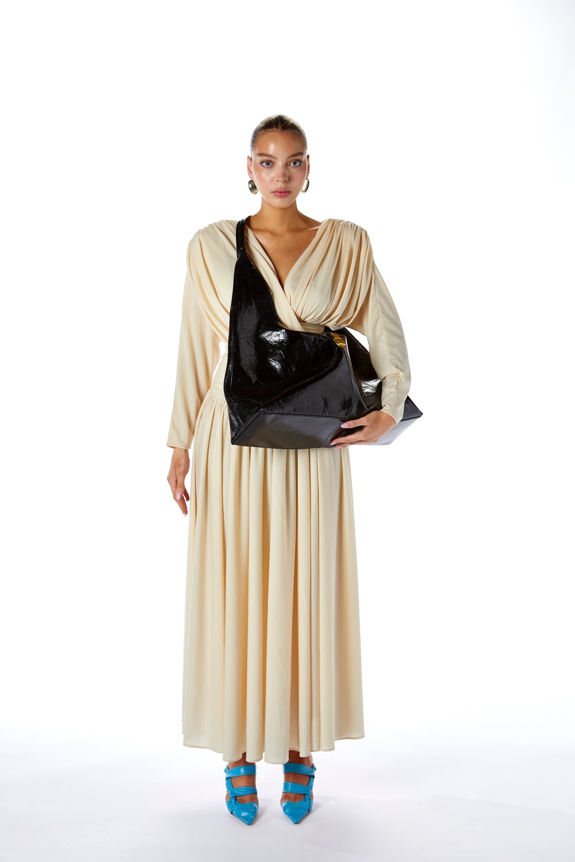 Venüs Haç Drapeli Sırtı Açık Uzun Elbise