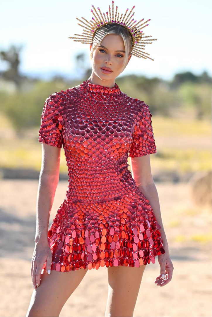 Kaia Yüksek Yaka Payet Mini Elbise