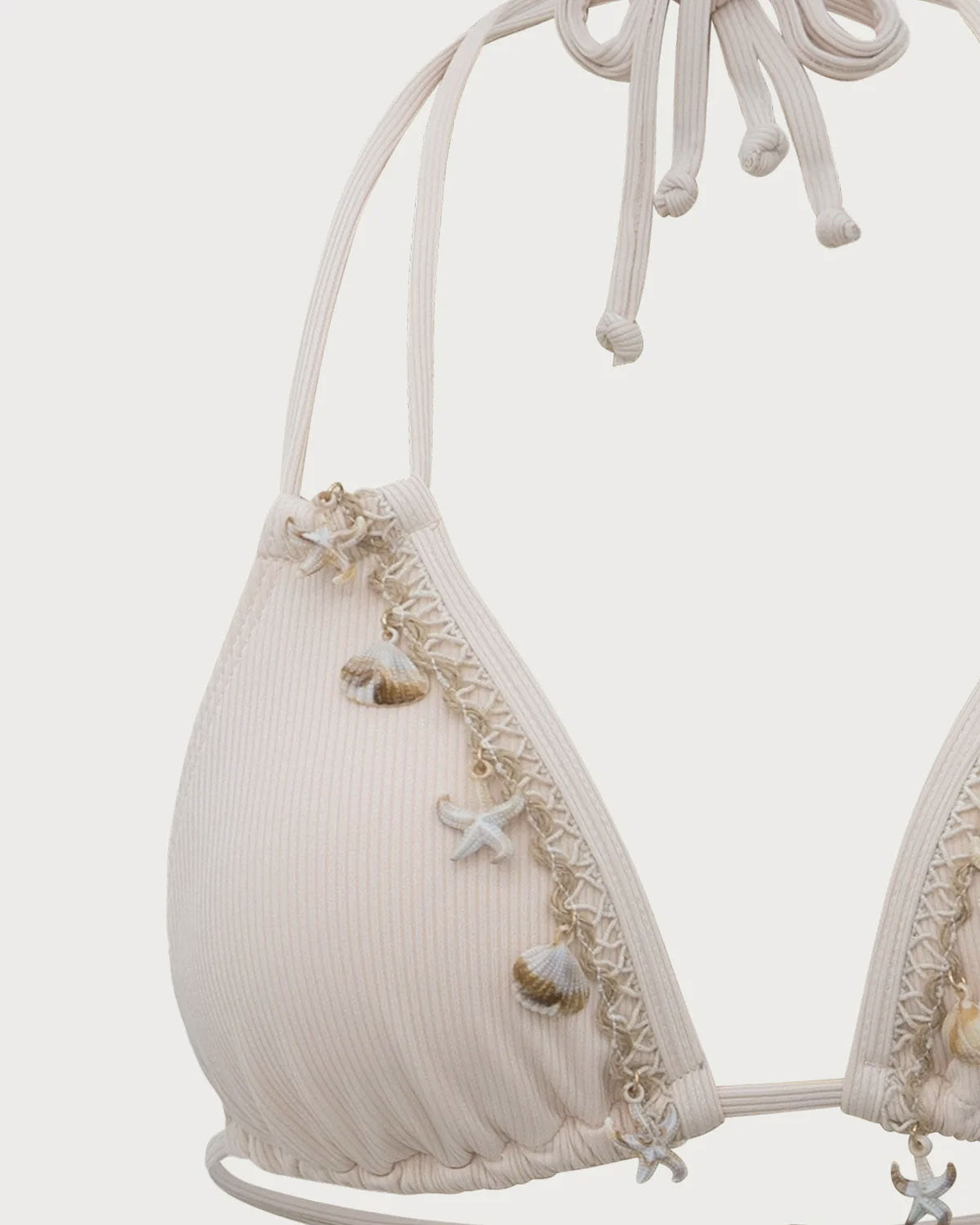 Beyaz Kabuk Süslemeli Bikini Takımı