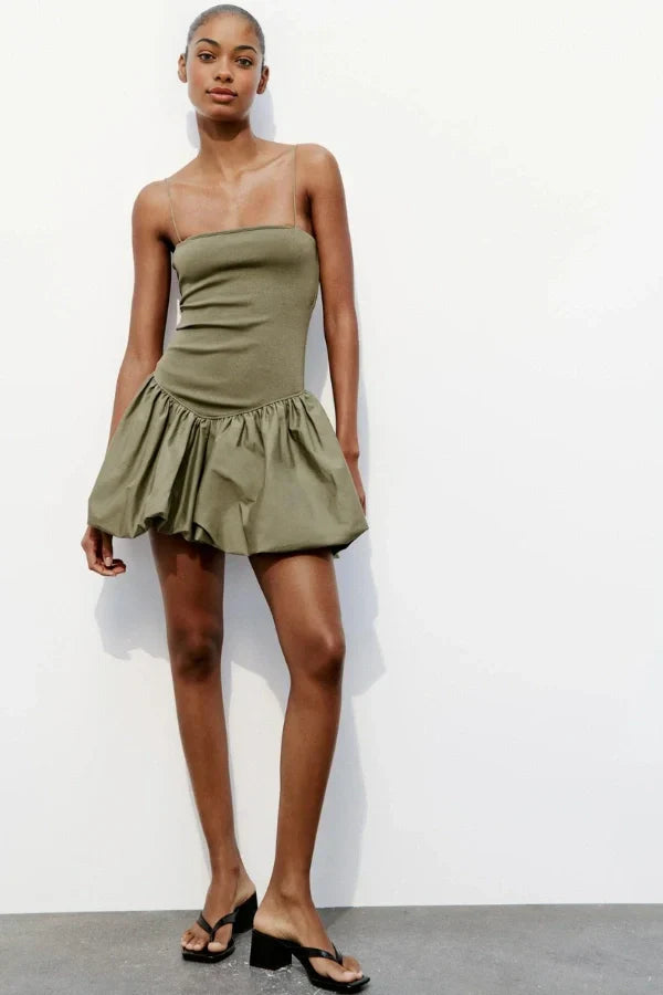 Aubrey Hafif Balon Etek Mini Elbise