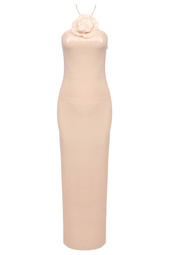 Virginia Çiçek Aplikeli Payet Maxi Elbise