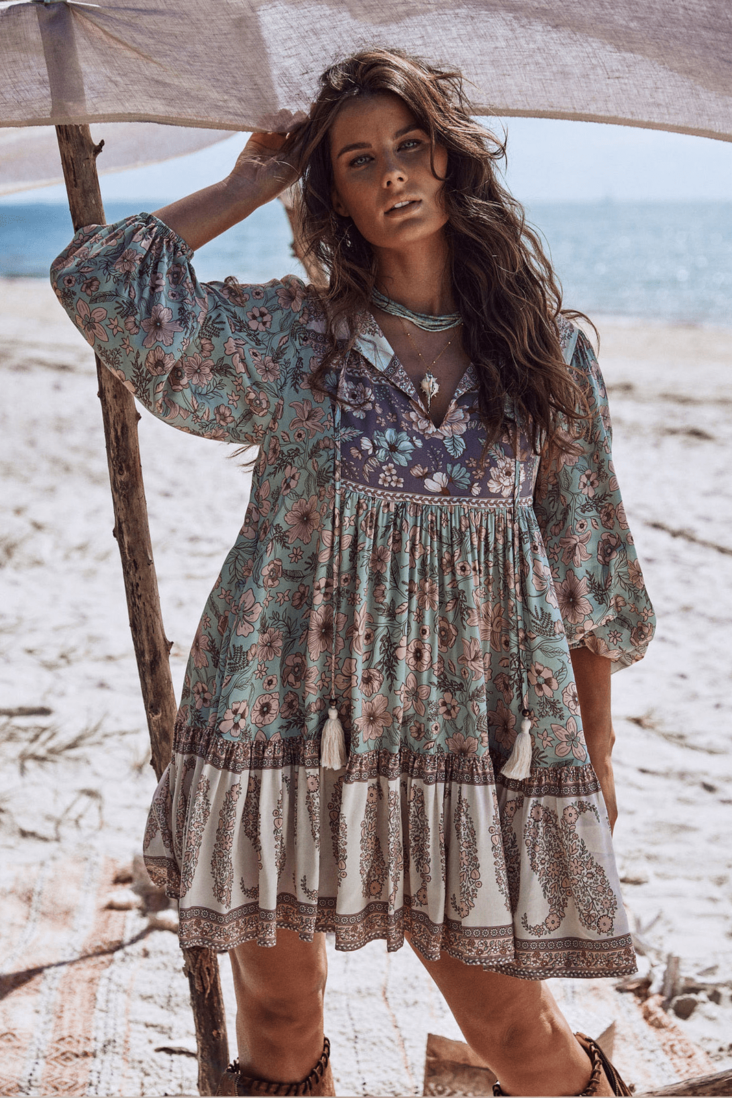 Arabela Ek Desenli Mini Köylü Elbise