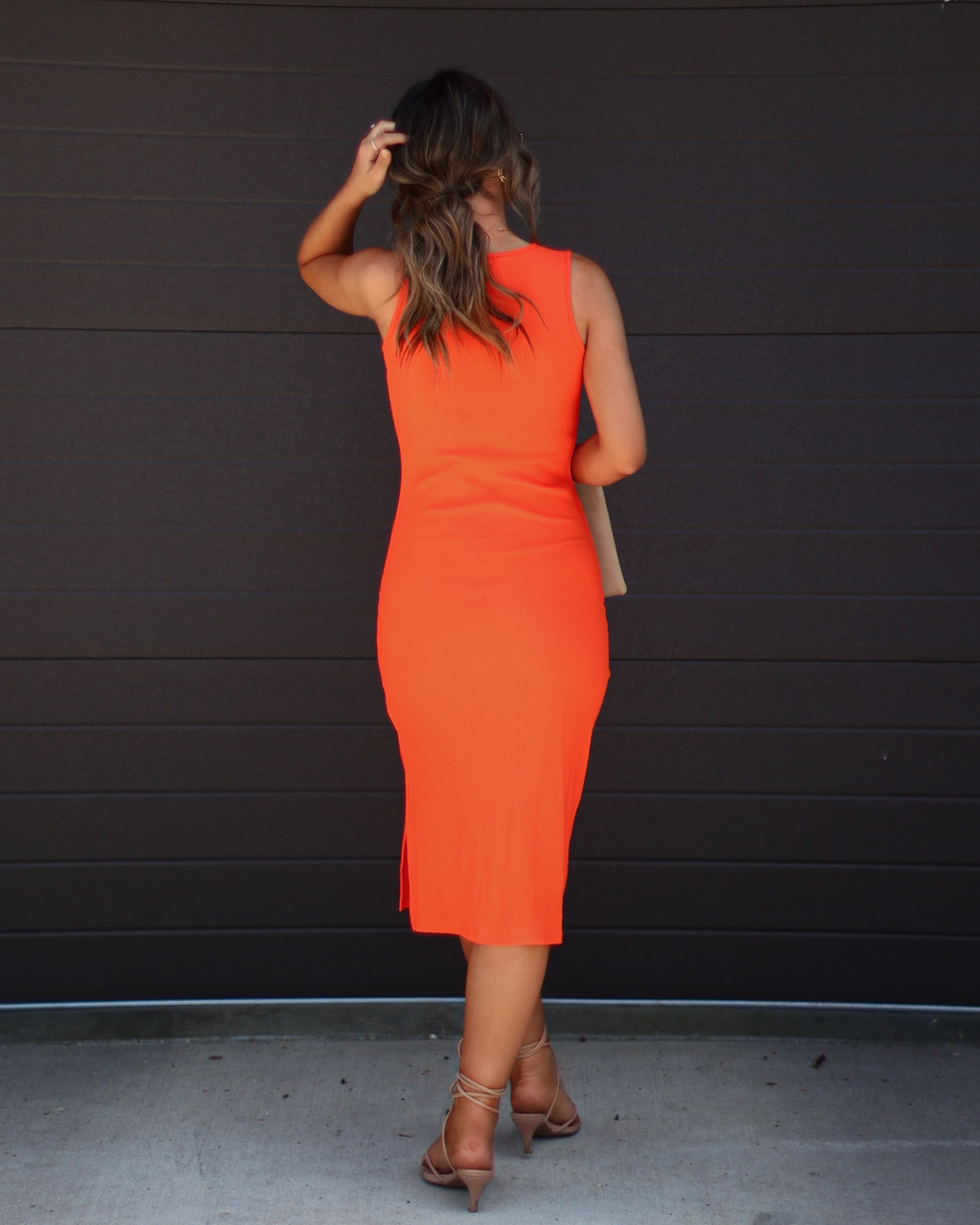 Hillary Nervürlü Pamuk Karışımlı Midi Elbise