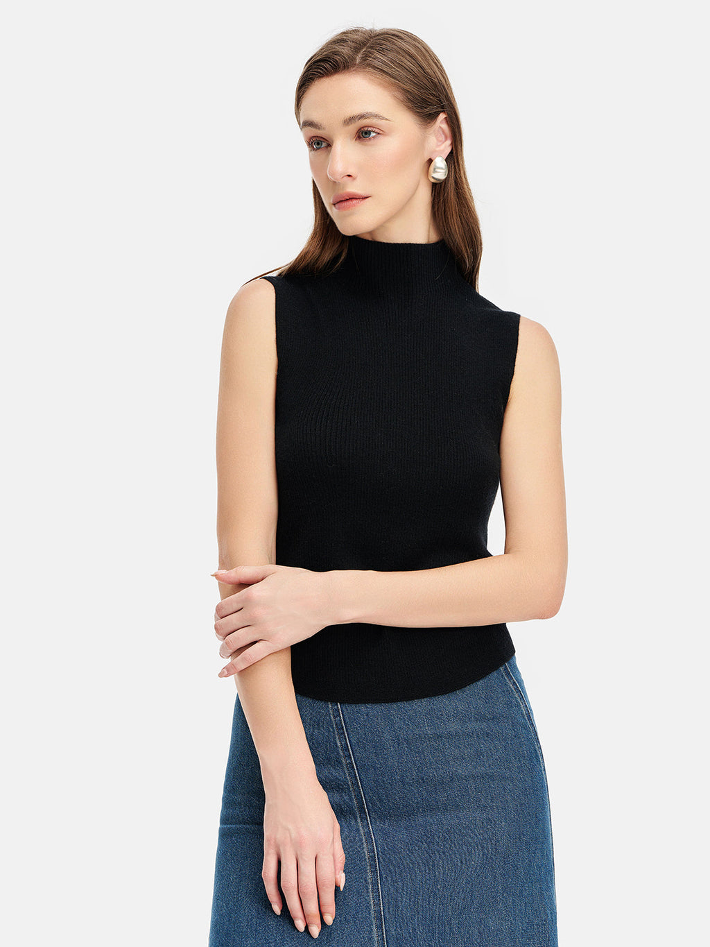 İnce Yün-Kaşmir Yüksek Yaka Yelek