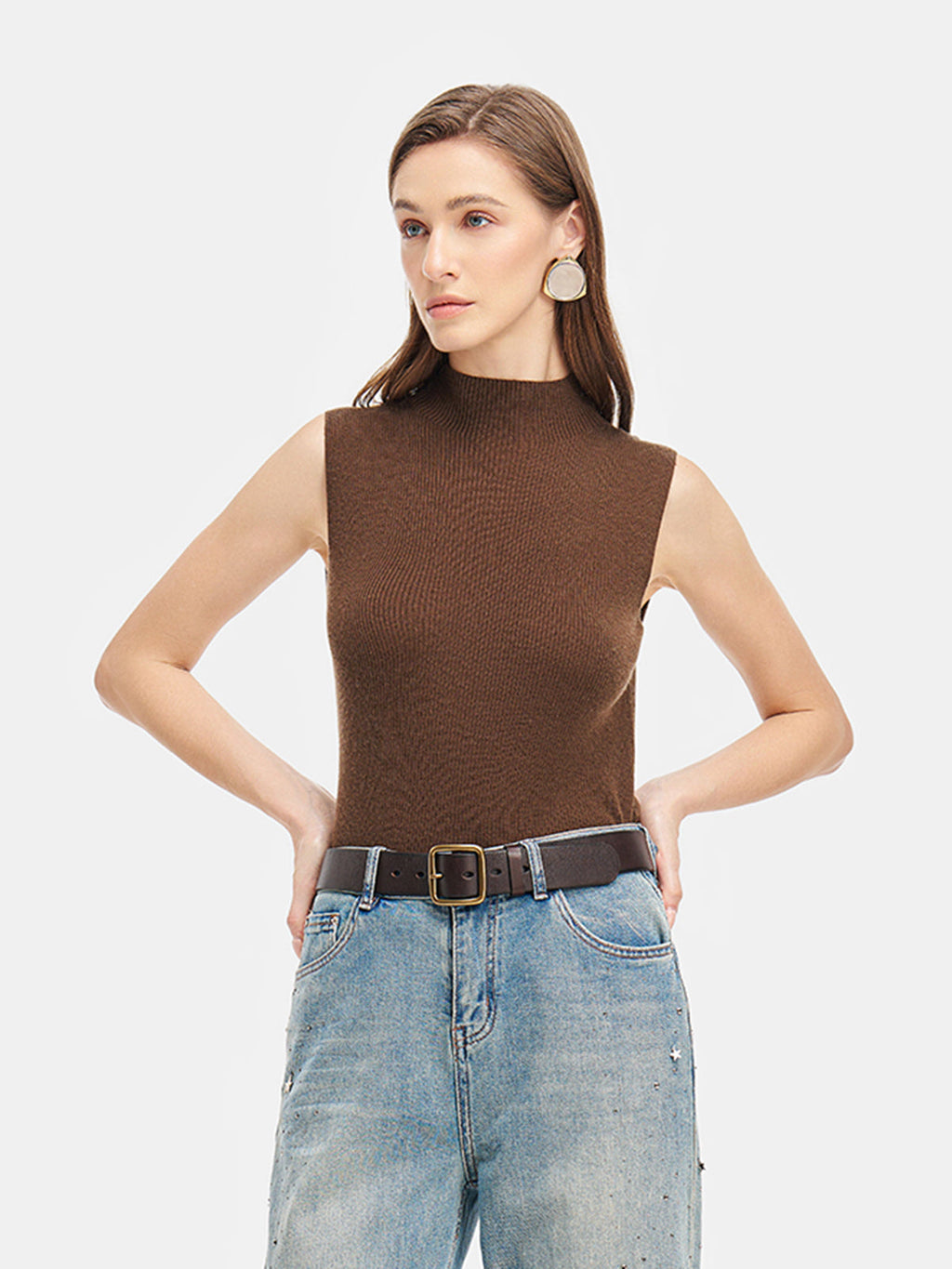 İnce Yün-Kaşmir Yüksek Yaka Yelek