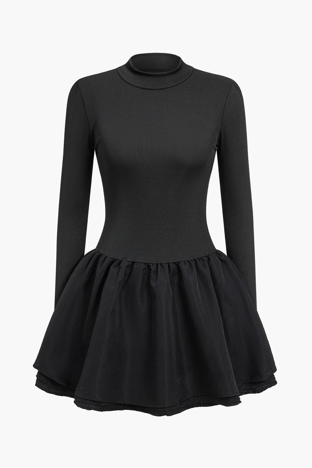 Basic Puf Uzun Kollu Mini Elbise