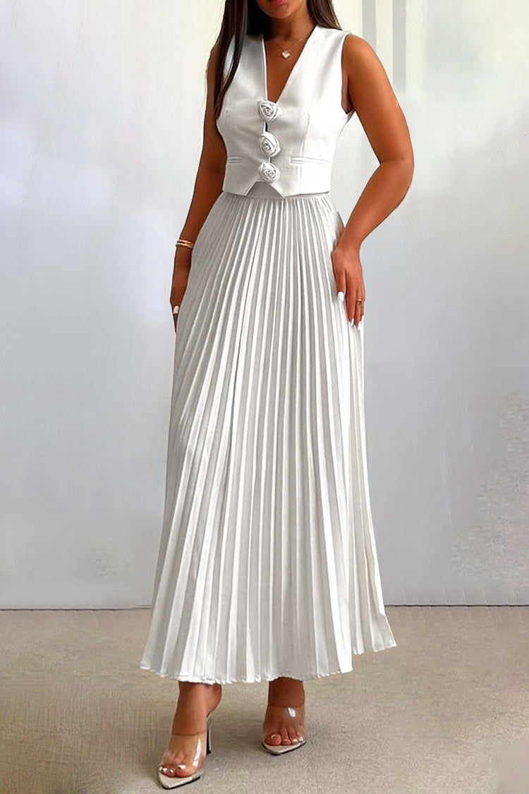 Madeline Rozet Pileli Etek Takım