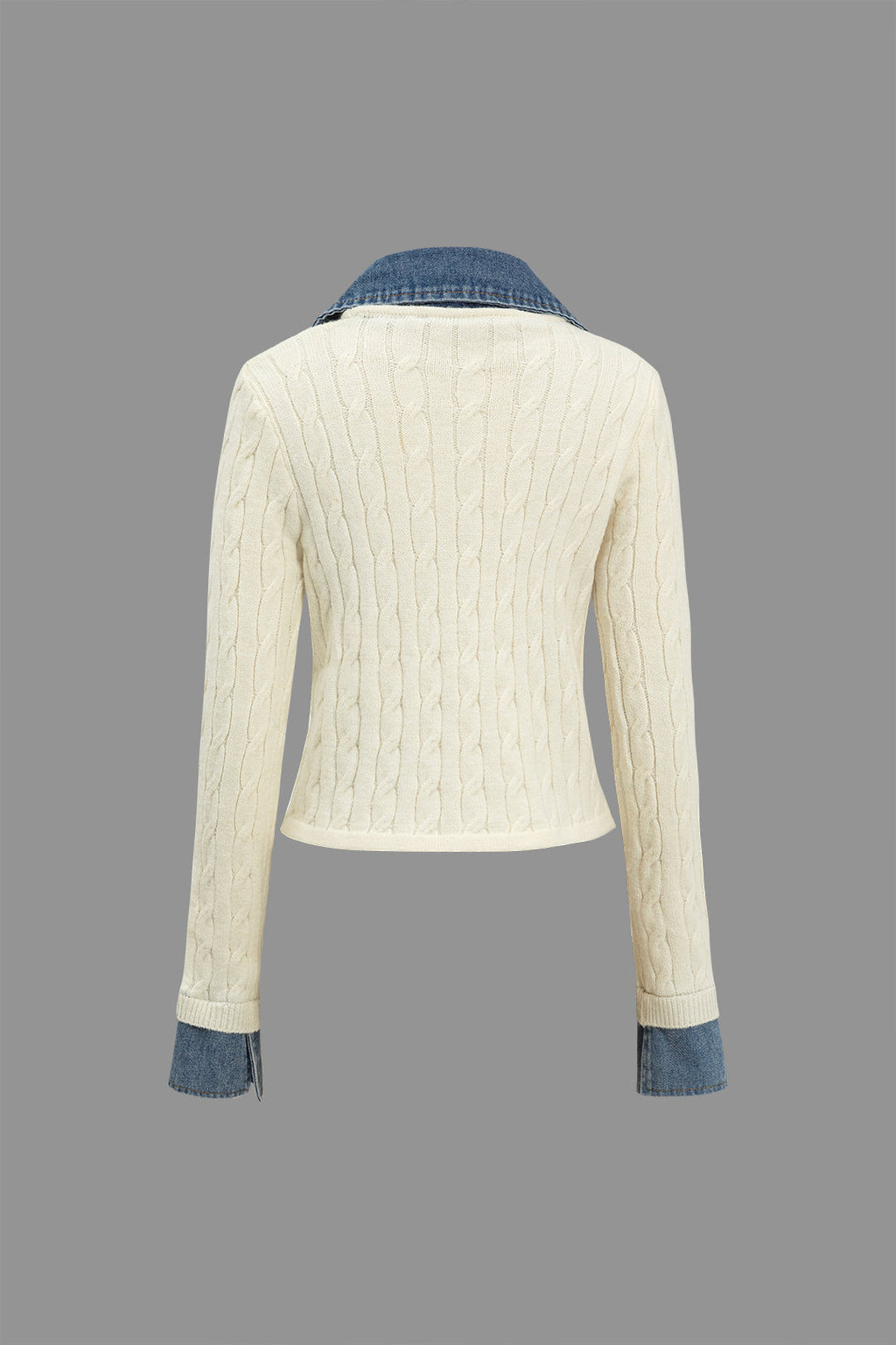 Örgü Denim Gömlek Yaka Uzun Kollu Üst