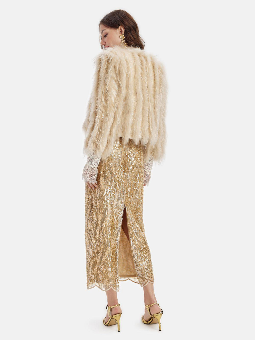 Tüy Detaylı Işıltılı Ceket