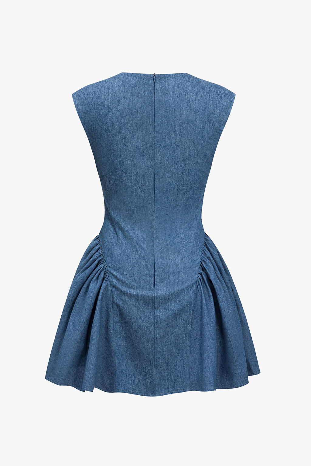 Düz Dantelli V Yaka Denim Elbise