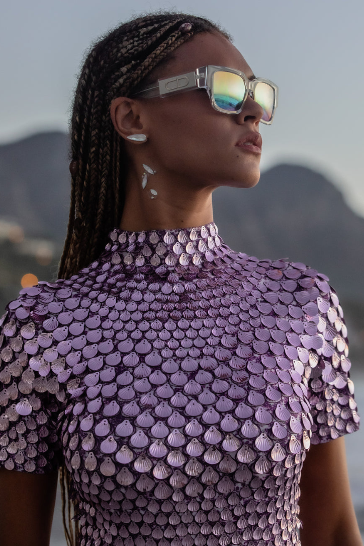 Kaia Yüksek Yaka Payet Mini Elbise