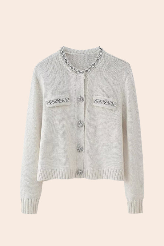 Lindsay Taşlı Yuvarlak Yaka Örgü Hırka